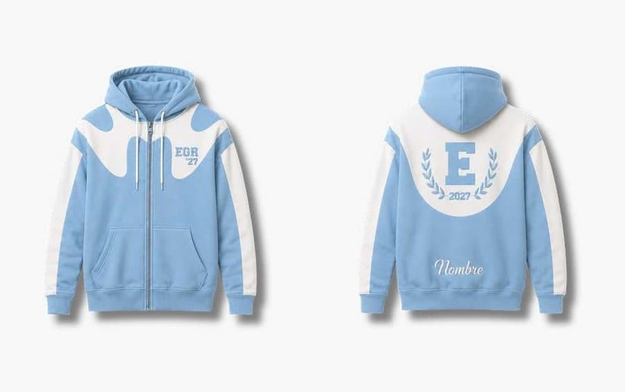 Campera 03 · EGR '27, campera de egresados Tribu, frente y espalda