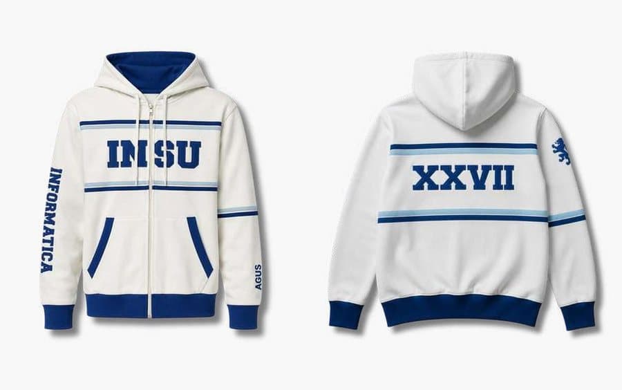 Campera 04A · INSU XXVII, campera de egresados Tribu, frente y espalda