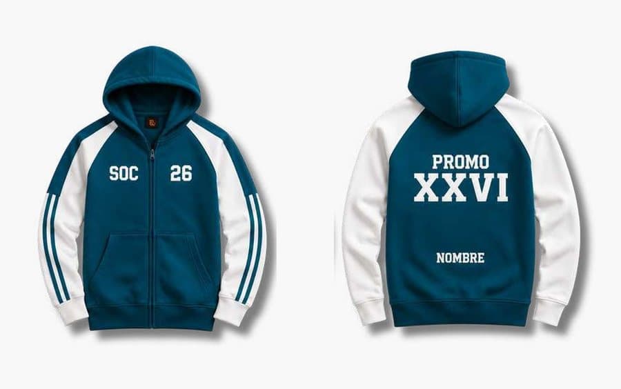 Campera 07 · PROMO XXVI, campera de egresados Tribu, frente y espalda